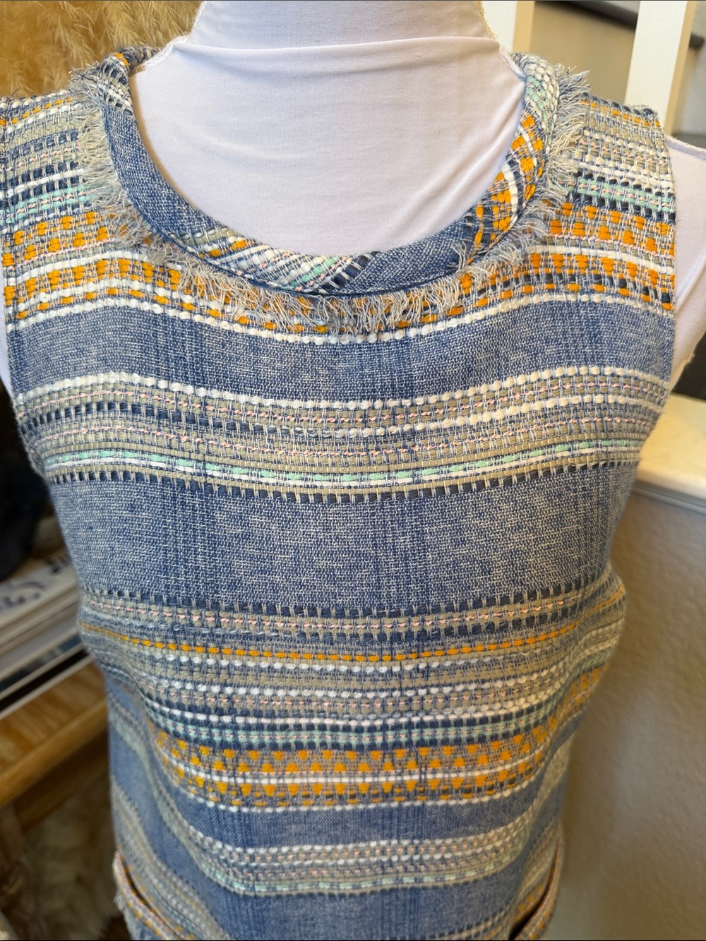Anthropologie Akemi + Kin Sleeveless Shift Dress Blue Stripe Size 2 - Picture 3 of 8